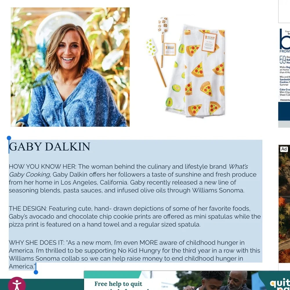 NWOT Set of 2 William Sonoma Gaby Dalkin No Kid Hungry Kitchen Towels Pizza Avoc
